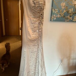 Champagne Strapless Intricate Beaded Formal Gown